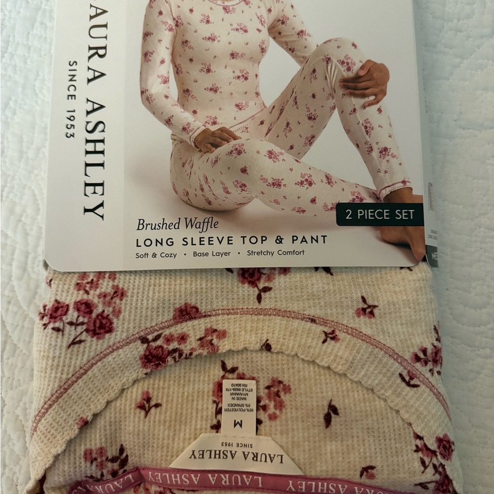 Laura Ashley Floral Pajama Set - Cream and Pink